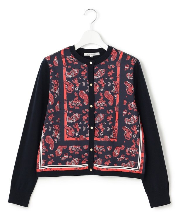 23区 スカーフパネルプリント カーディガン ネイビー系