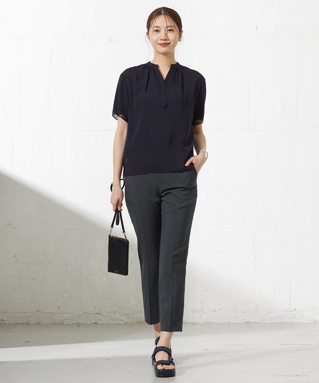 J.PRESS LADIES L 【速乾】サッカーチェック カットソー ネイビー系3