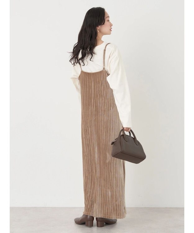 earth music&ecology ベロアプリーツキャミワンピース Beige