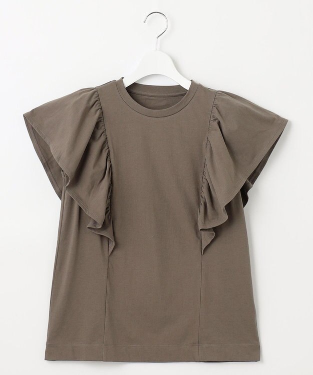 UNFILO 【吸水速乾/マシンウォッシャブル】フリルスリーブ Tシャツ ダークブラウン系