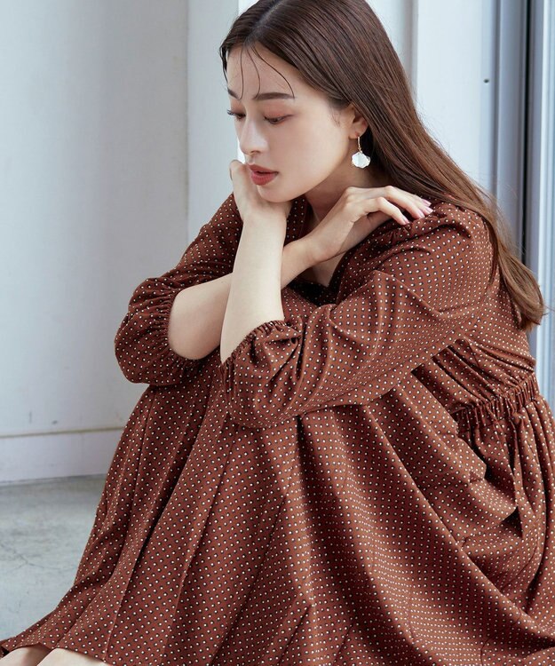 Tiaclasse L 【洗える・新色追加】パフスリーブプリーツワンピース テラコッタ