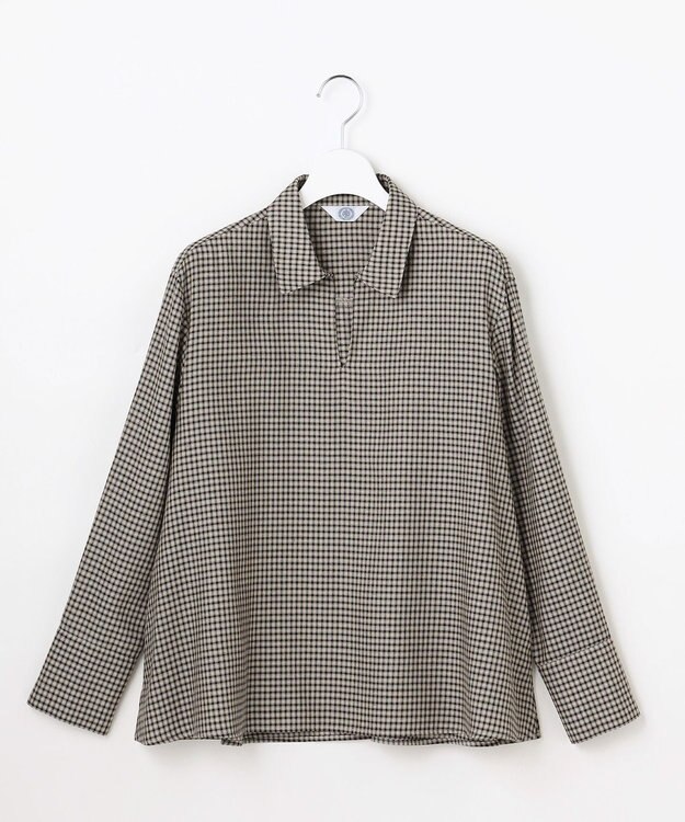 J.PRESS LADIES サイロチェック スキッパー ブラウス ベージュ×ブラック×パープル系