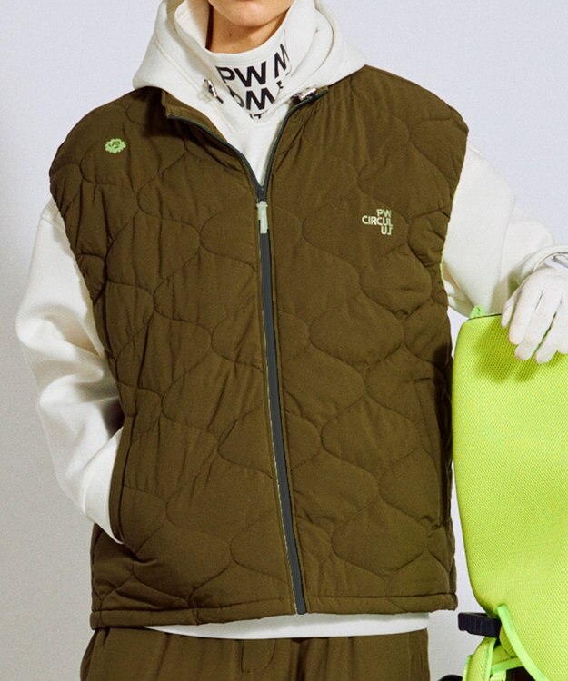 PW CIRCULUS 【撥水加工 / ストレッチ】【MEN】キルティング中綿ベスト ゴルフ カーキ系