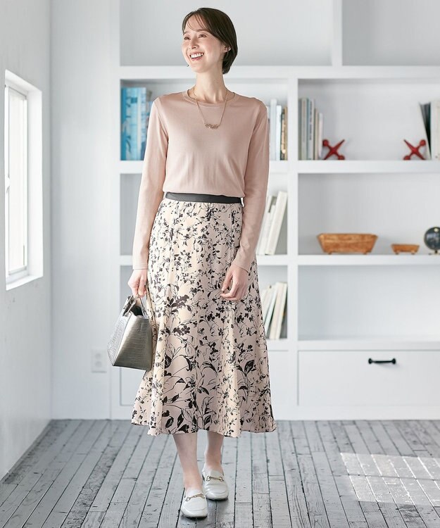 自由区 【XSサイズ～/洗える】グラデーションフラワープリントマーメイドライン スカート ベージュ系5