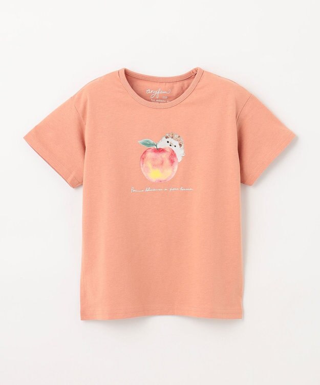 ANY KIDS 水彩風 アニマルプリント Ｔシャツ オレンジ×ハリネズミ