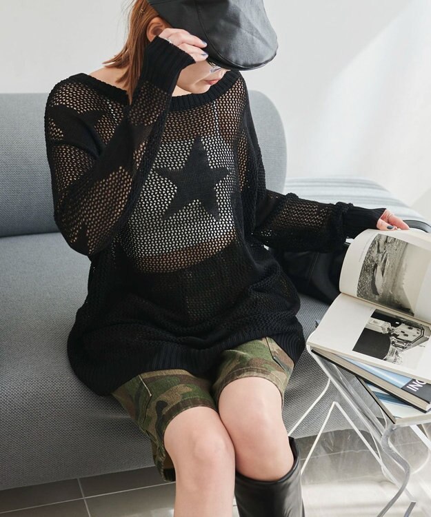 WEGO スターメッシュBIGニット ブラック