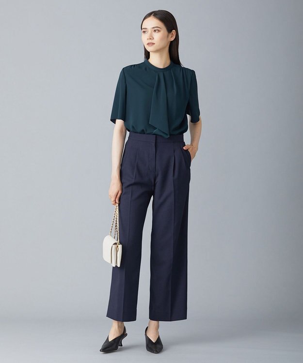 ICB 【洗える】 Back Satin Amunzen フリルブラウス パイングリーン系