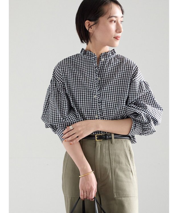 Te chichi パターンアソートスタンドフリルブラウス ブラック