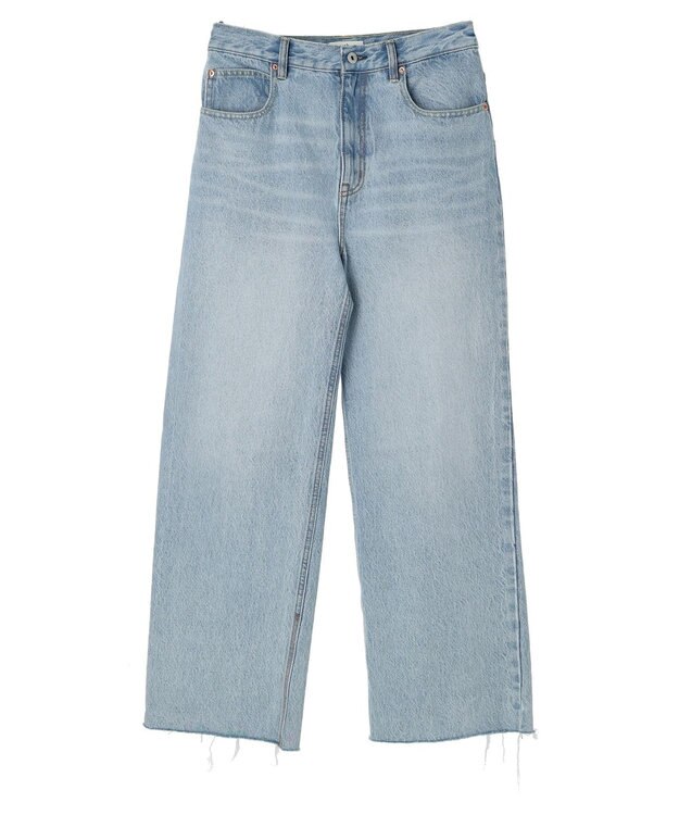 earth music&ecology ウ゛ィンテージ加工セルフカットワイドデニム Light Indigo