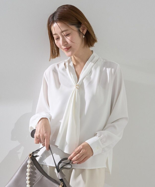 YECCA VECCA スカーフリング付きボウタイブラウス Off White