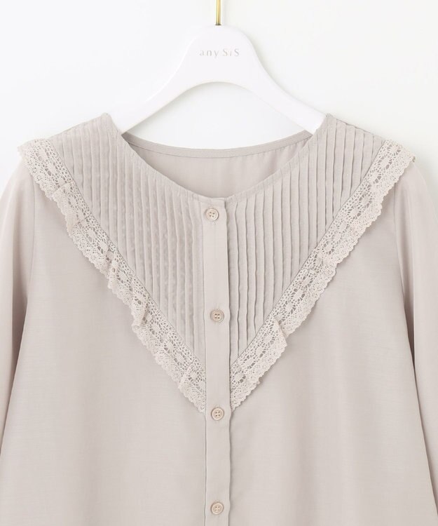 ANY SIS 【洗える】レースフリル ブラウス ローズグレー