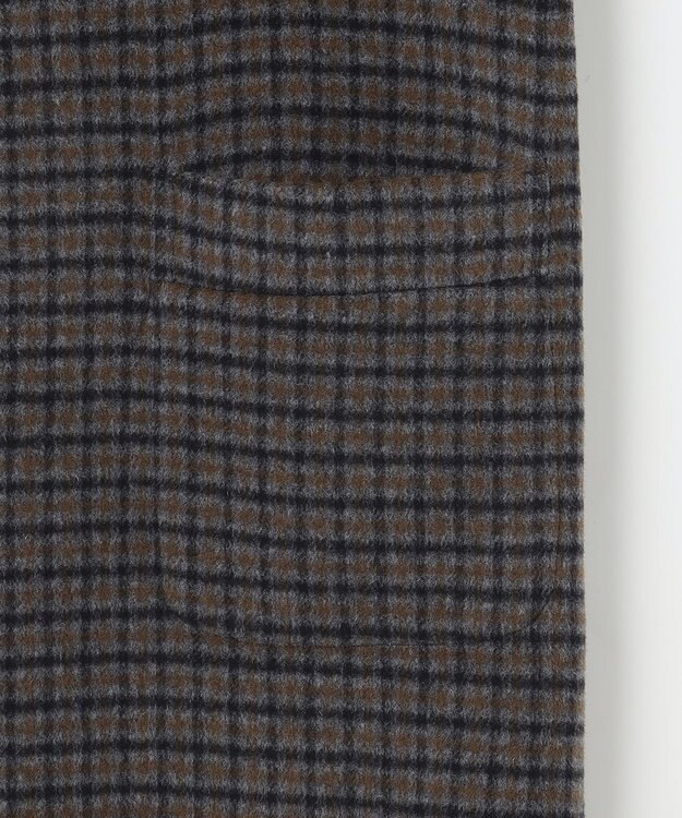 J.PRESS LADIES S 【リバーシブル】ウールナイロン リバーチェック ノーカラー ロングコート ネイビー系