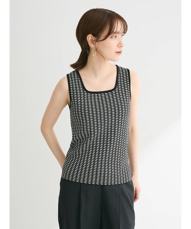 Green Parks ジャガード柄スクエアニットプルオーバー Black