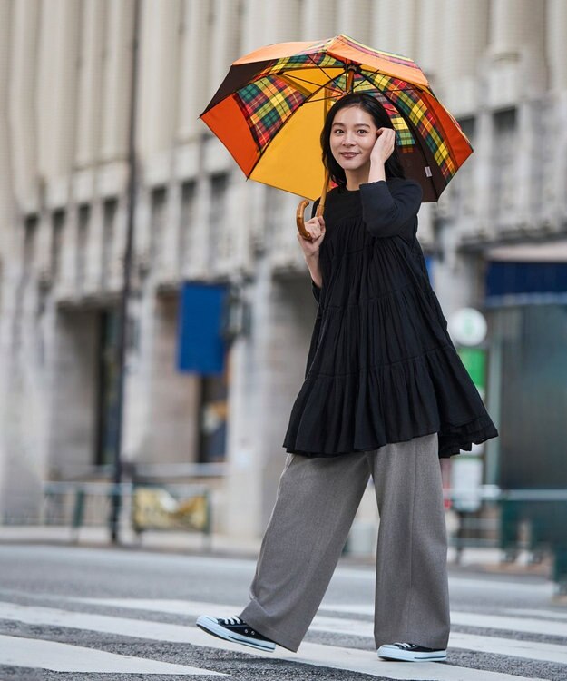 +RING 【UPF50＋】【限定/日本製】晴雨兼用傘（長ショート）YEL-CHK SR430 黄