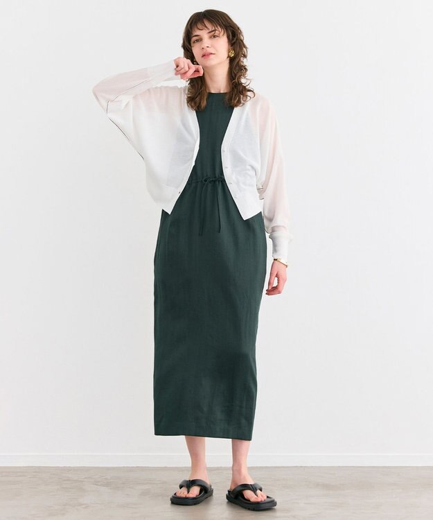 BEIGE， 【洗える】BERGAMOT / ウォッシャブルリネンアメスリロングワンピース Forest Green