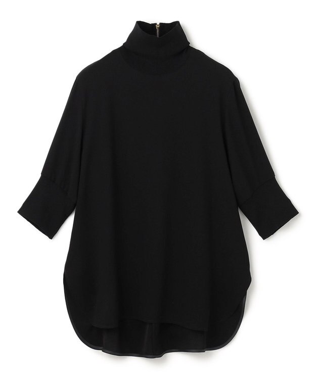 BEIGE， 【洗える】FLEUR / ニットコンビハイネック半袖ブラウス Black