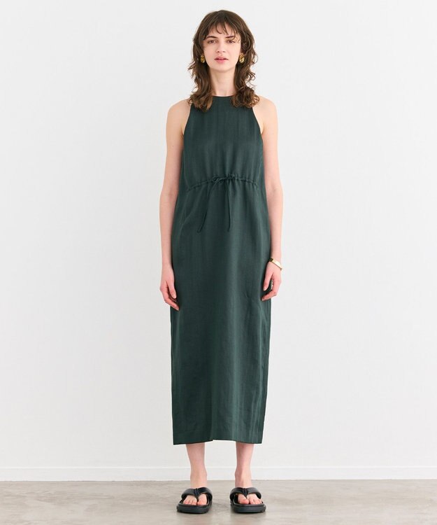 BEIGE， 【洗える】BERGAMOT / ウォッシャブルリネンアメスリロングワンピース Forest Green