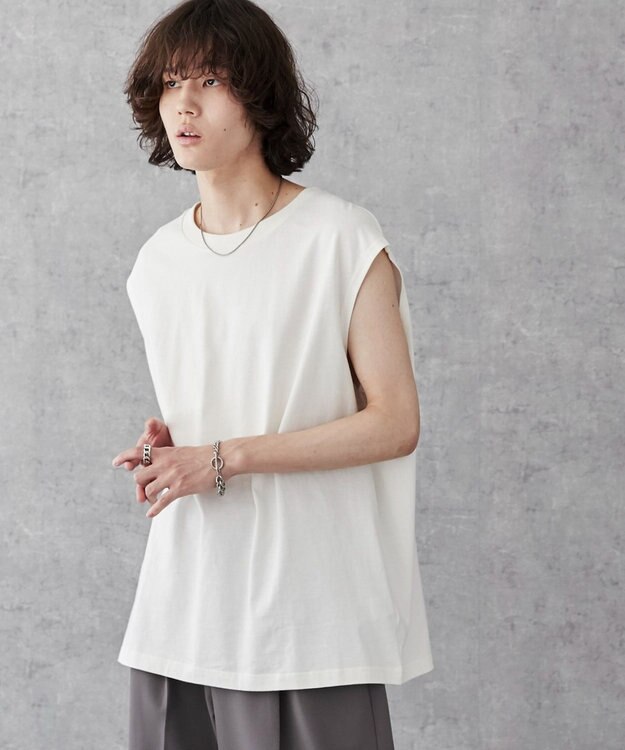 WEGO 【5色3サイズ展開/ユニセックス着用ITEM/洗える/綿100%】スリーブレスコットンT ホワイトその他