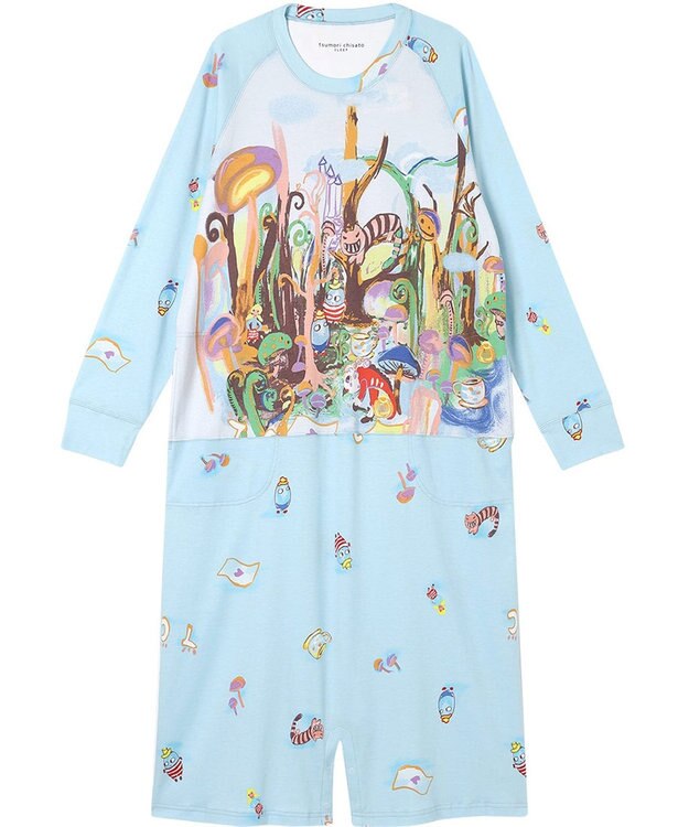 tsumori chisato SLEEP ツモリチサト ネグリジェ 綿100%(本体) スムース素材 長袖 ロング丈 ルームウエア レディース UNX589 /ワコール サックス