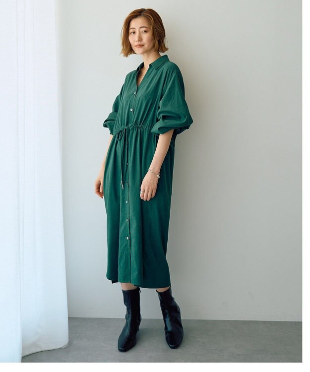 YECCA VECCA 【UVカット】2way袖バルーンワンピース Dark Green