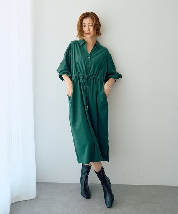 YECCA VECCA 【UVカット】2way袖バルーンワンピース Dark Green