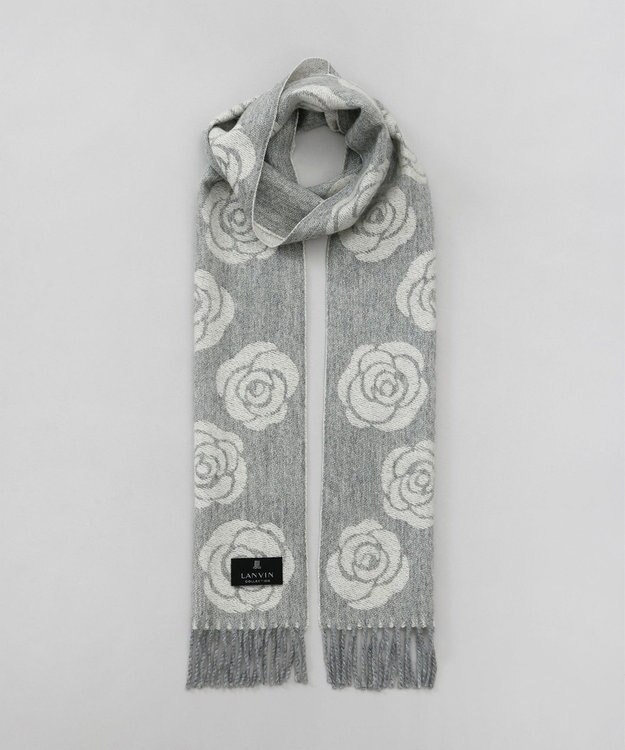 AURORA LANVIN COLLECTION（ランバン コレクション） カシミヤ１００％厚手柄ジャカードプチマフラー シルバーグレー