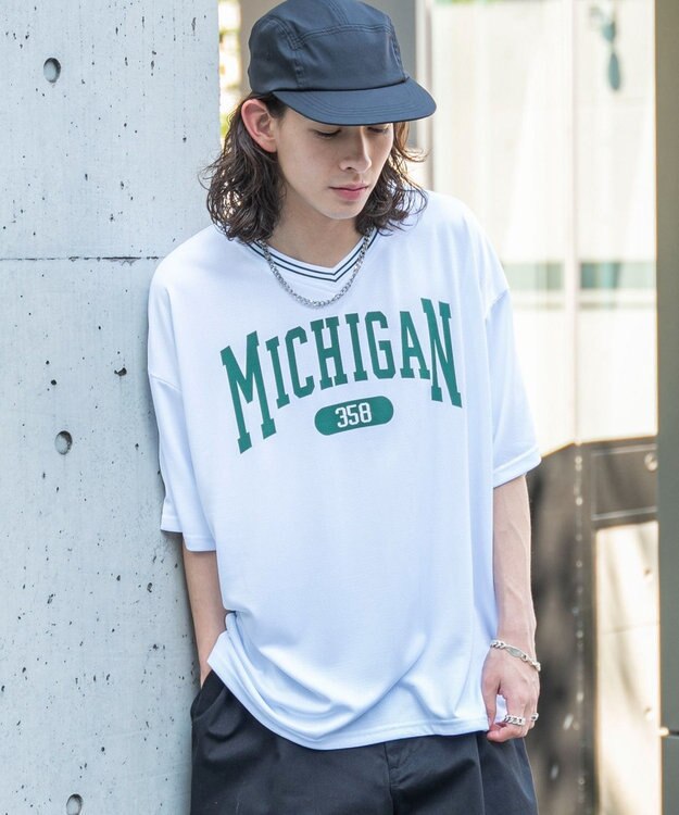 WEGO 【ユニセックス着用ITEM/2点セットネックレス付き/MLサイズ展開】アクセ付きラインリブメッシュプルオーバー ホワイト