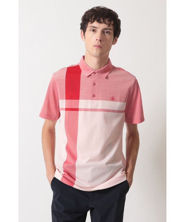 DAKS [DAKS GOLF] チェック冷感半袖ポロシャツ レッド