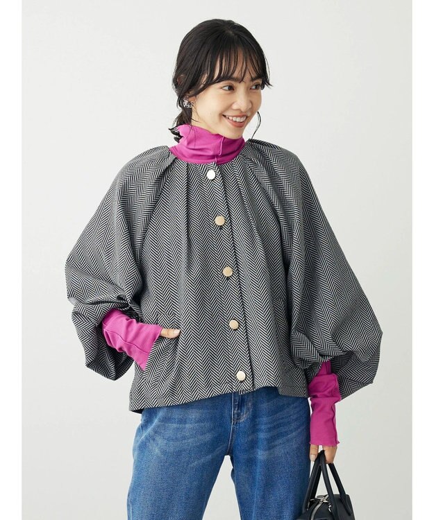 Green Parks ・ｆｕｒｒｙ　ｒａｔｅ　ヘリンボーンタックジャケット Black