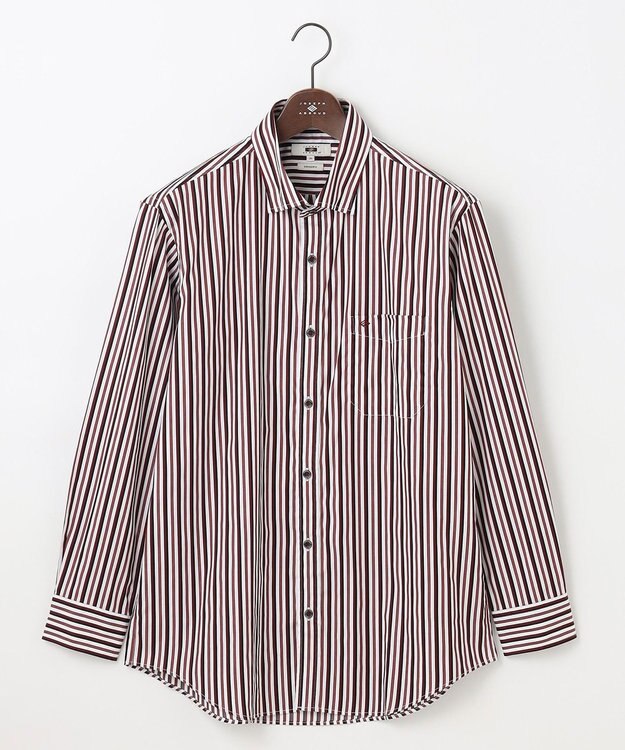 JOSEPH ABBOUD 【キングサイズ・オーガニックコットン・柔らかな肌触り】カラーストライプ シャツ ワイン系1