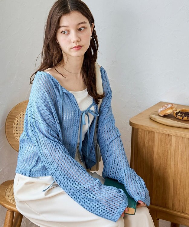 WEGO メッシュリボンカーディガン サックス