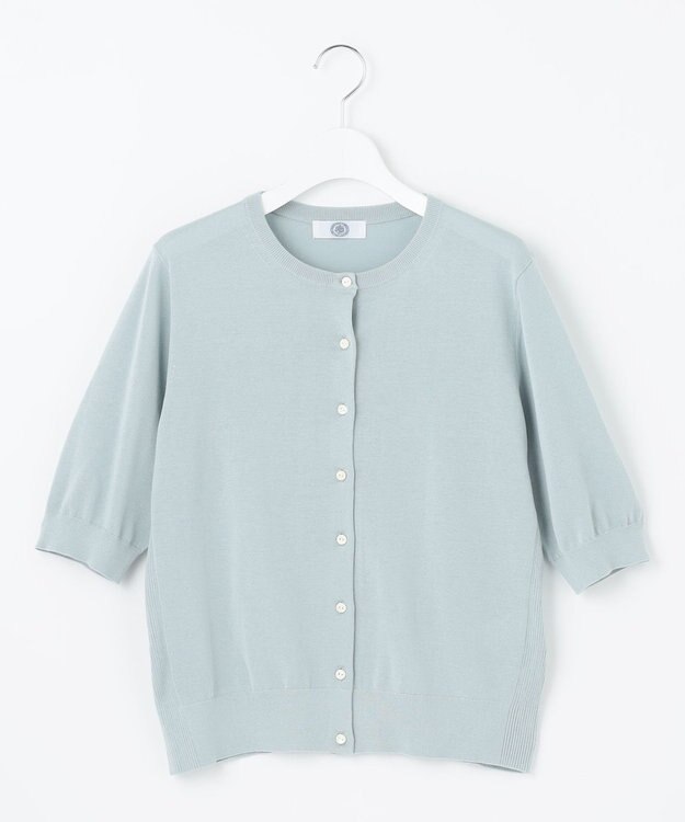 J.PRESS LADIES 【洗える・抗菌防臭】コットンアセテート クルーネック カーディガン シーブルー系