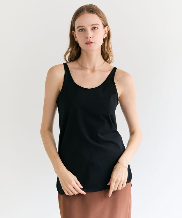 BEIGE， 【洗える】BROIS / コットンシャツテールタンクトップ Black
