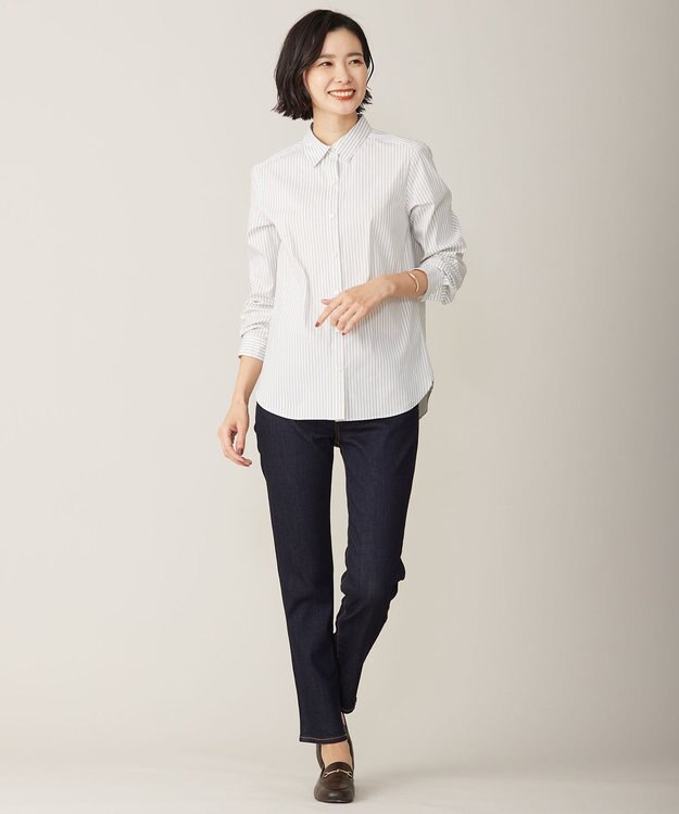 J.PRESS LADIES L 【洗える】BEZ ストライプ シャツカラー ブラウス イエロー系1