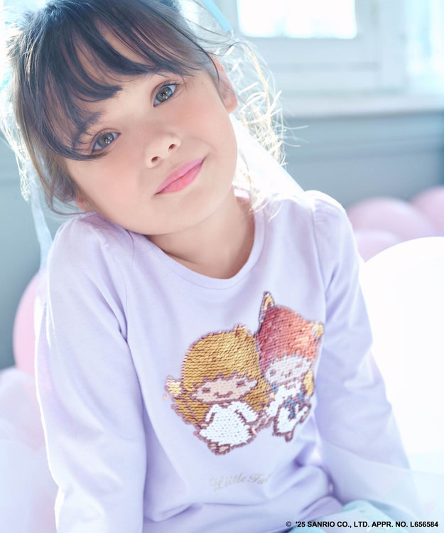 ANY KIDS 【any FAM× リトルツインスターズ 】キキ&ララ ミラクルスパンコール長袖Tシャツ ラベンダー