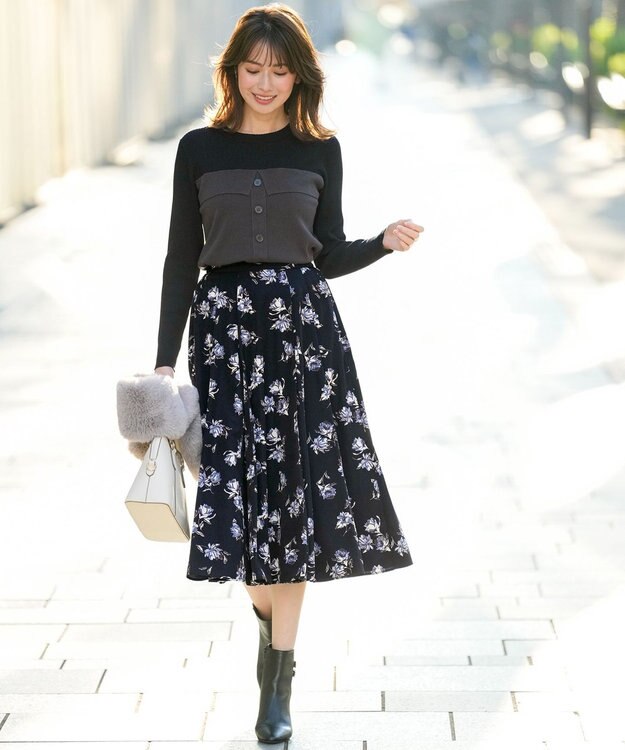 ANY SIS フラワータック スカート ネイビー系