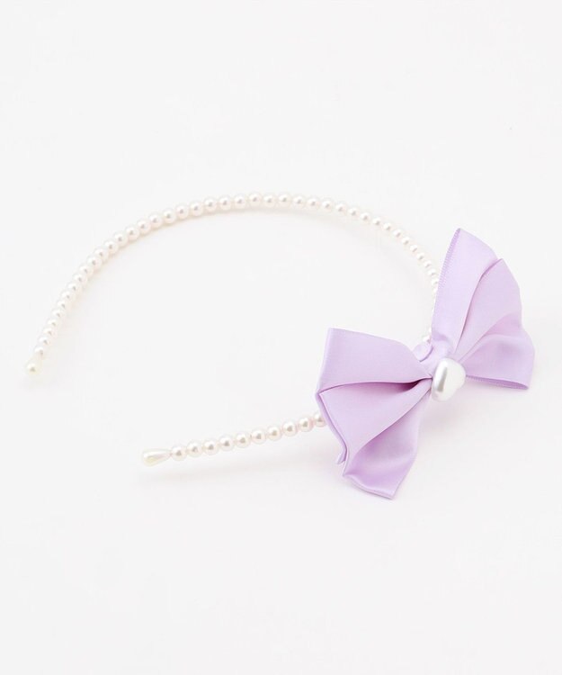 ANY KIDS サテンリボン×パール キッズ カチューシャ ラベンダー