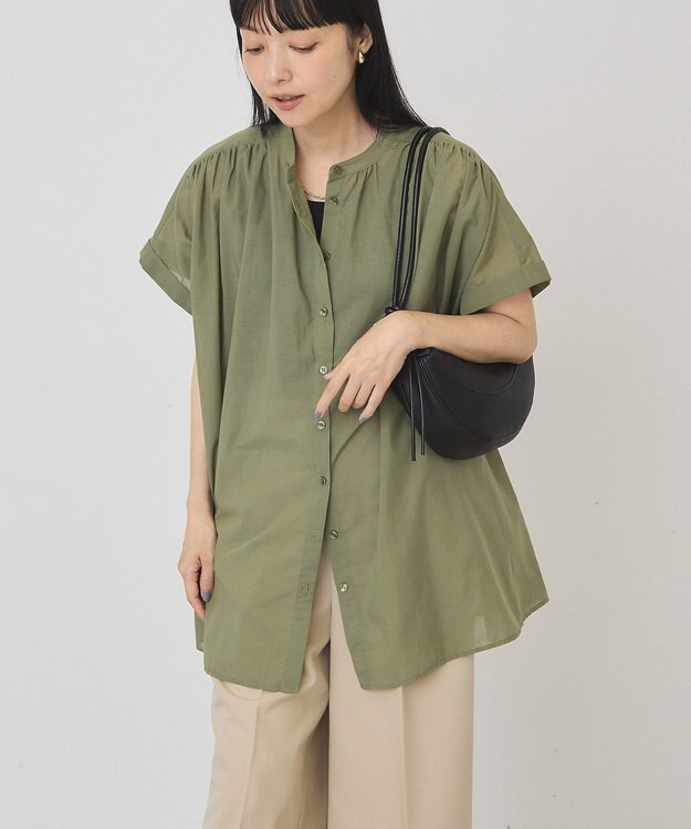 AMERICAN HOLIC 【予約】【WEB限定】イージーケア+接触冷感 フレンチスリーブギャザーシャツ Khaki