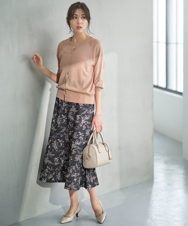 ANY SIS 【洗える】フラワープリントペプラム スカート スレート系