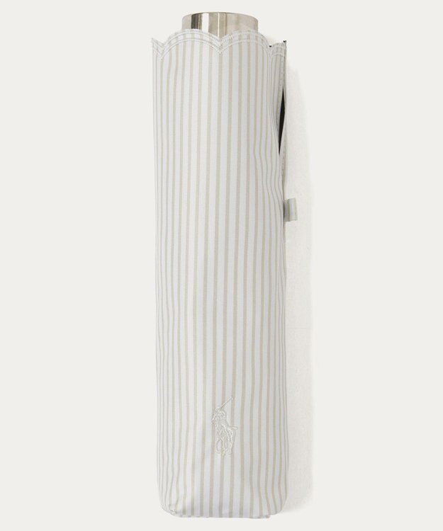 MOONBAT 【WEB限定/ 遮光率100％/遮熱/UV】POLO RALPH LAUREN（ポロ ラルフローレン）晴雨兼用日傘 ワンポイント ポロポニー ストライプ 折りたたみ傘 ベージュ