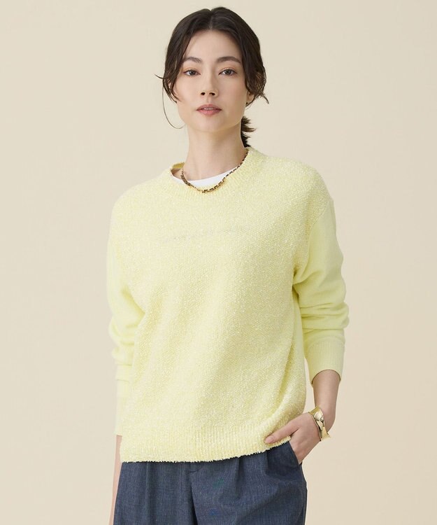 自由区 S ブークレミックスツイード ニット イエロー