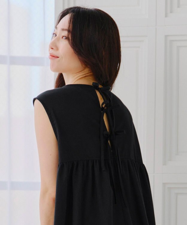 Tiaclasse 【洗える】後ろリボンギャザーワンピース ブラック