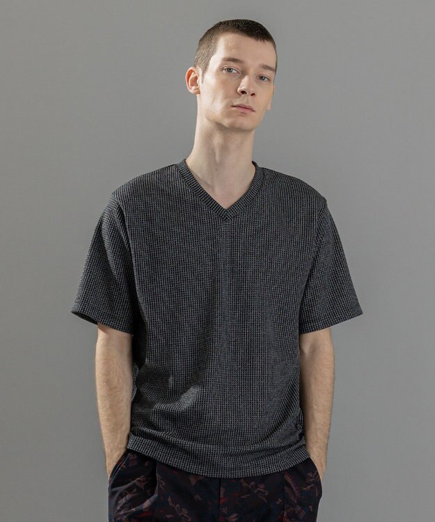 JOSEPH HOMME 新素材【清涼感】メランジクロスジャージー　Vネック半袖カットソー ブラック系