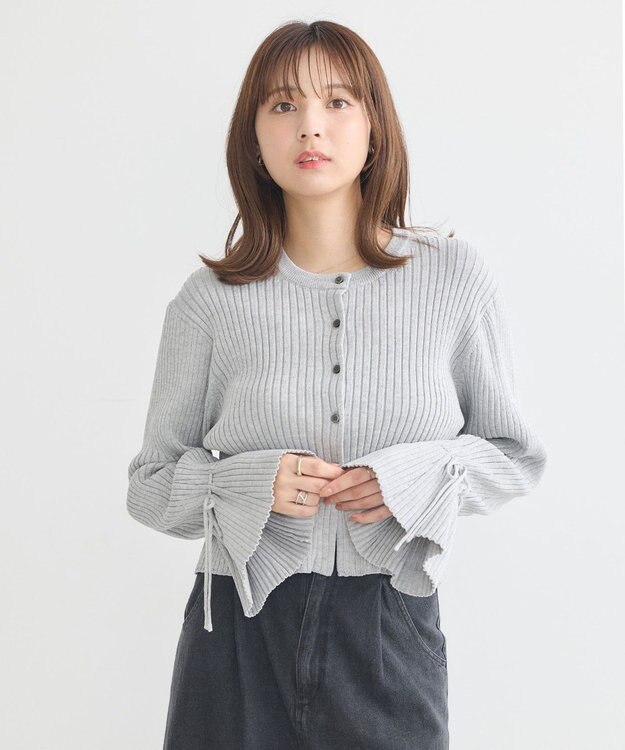 earth music&ecology キャンディースリーブカーディガン Gray