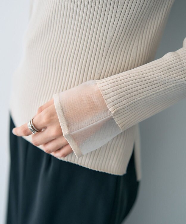 YECCA VECCA 袖口シアーリブニット Light Beige