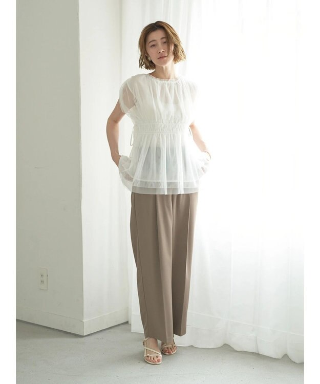 YECCA VECCA チュールギャザーブラウス Brown