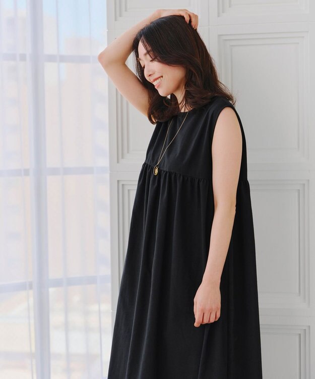 Tiaclasse 【洗える】後ろリボンギャザーワンピース ブラック