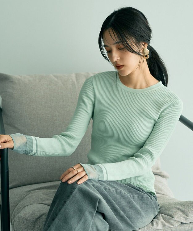 YECCA VECCA 袖口シアーリブニット Light Beige