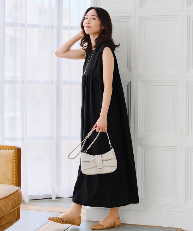 Tiaclasse 【洗える】後ろリボンギャザーワンピース ブラック