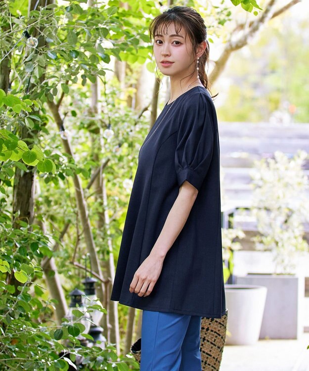 Tiaclasse 【洗える】パフスリーブチュニックブラウス ネイビー